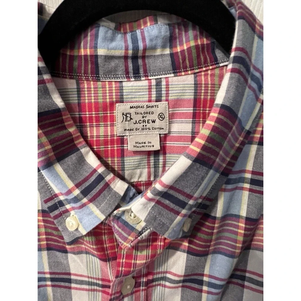 J Crew Tailored Madras Shirt Mens XL Button Up Long Sleeve Plaid Preppy nautical